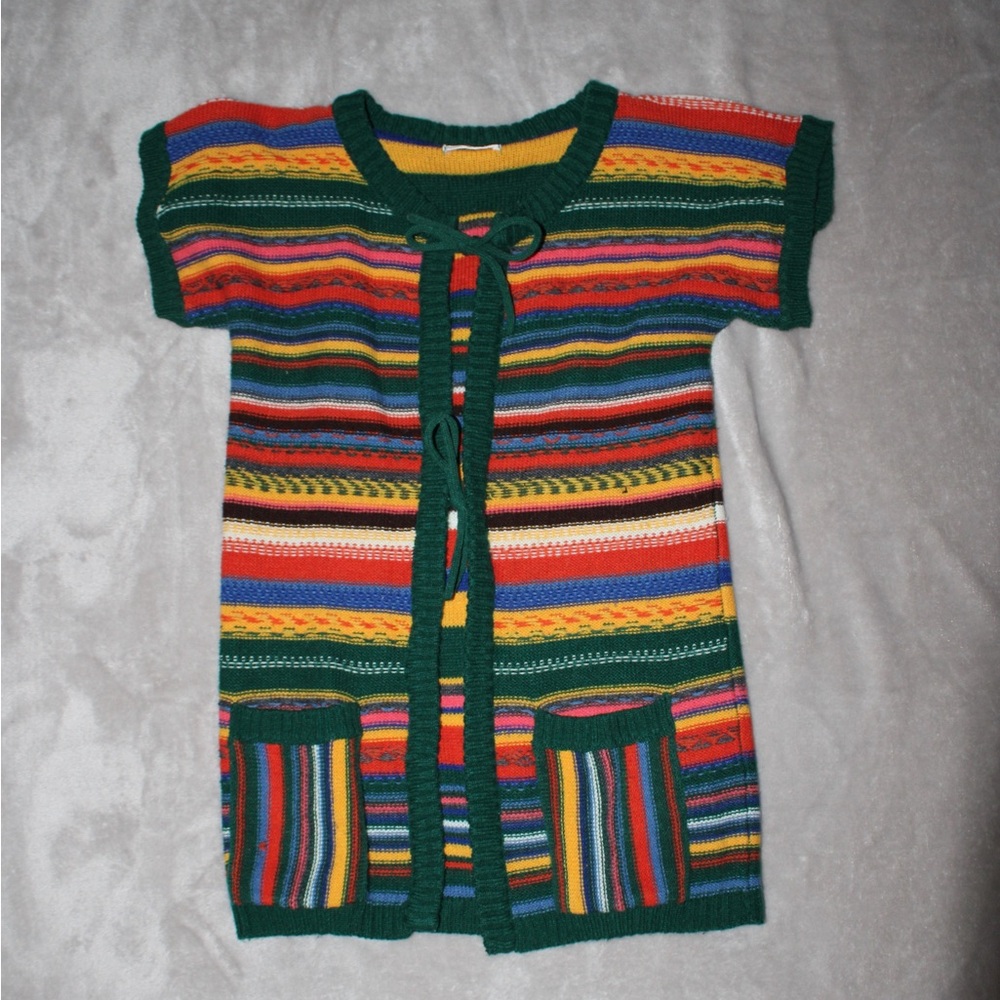 Colorful Striped Short-Sleeved Sweater